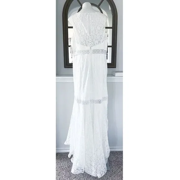 GALINA V-Neck Lace Illusion Wedding Dress, White, NWT, Size 20W - Picture 6 of 14